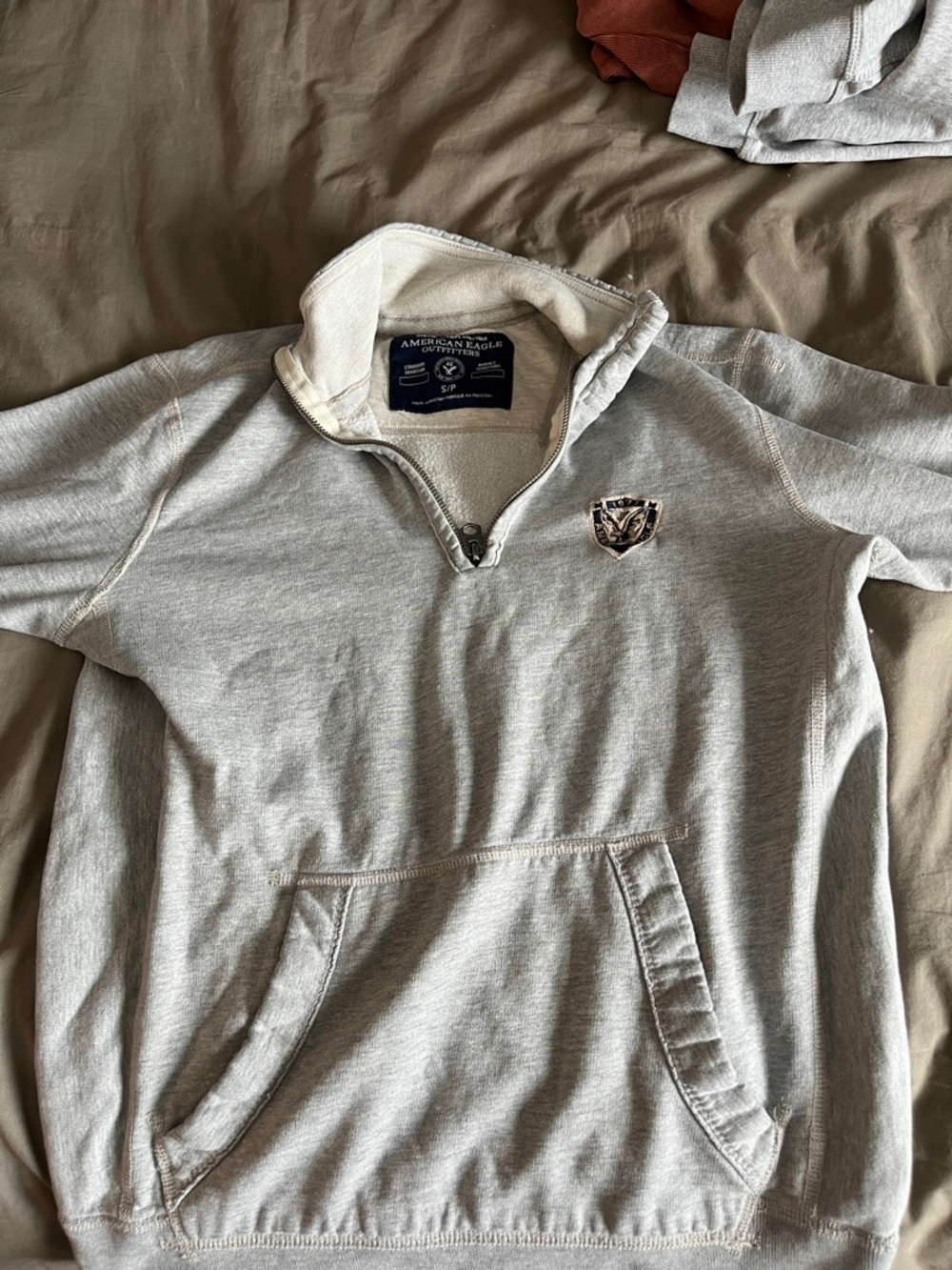 American Eagle Outfitters Light Gray Quarter-Zip Sweatshirt
